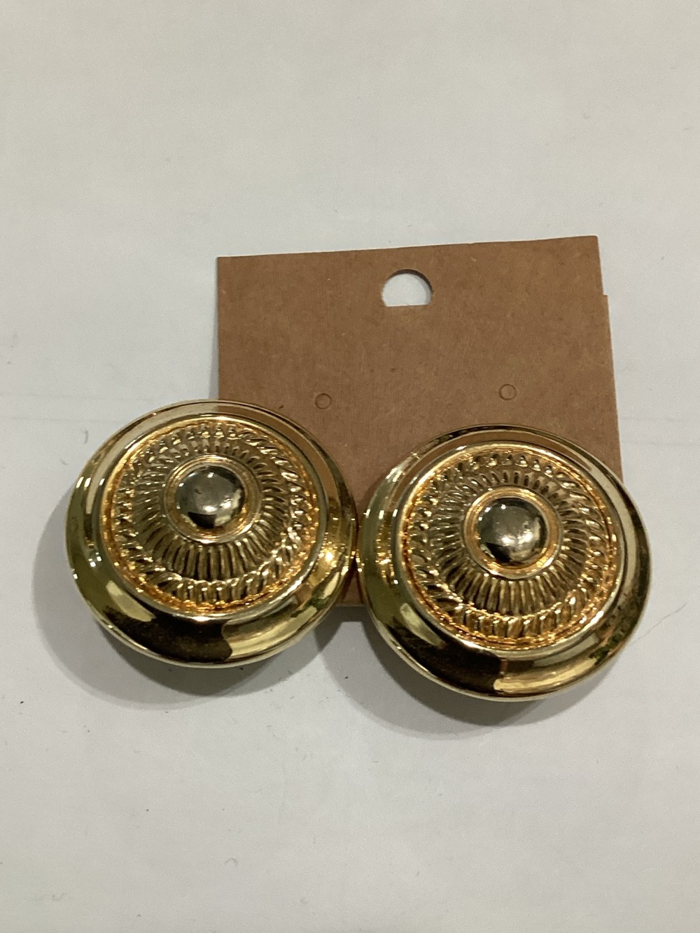 Gold Button-Style Dome clip on Earrings